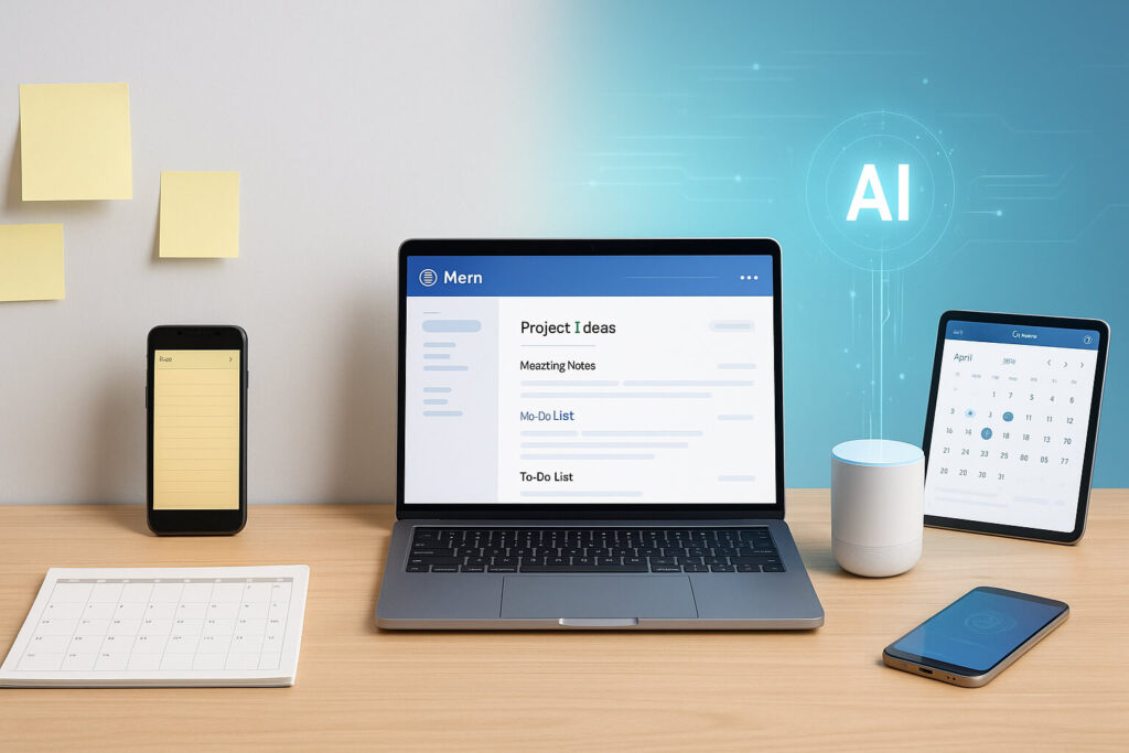 Old productivity tools vs. smarter AI-powered replacements in a modern workspace setup